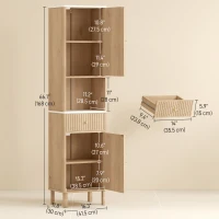 HOMCOM 66" Tall Bathroom Cabinet, Freestanding Slim Bathroom Storage Cabinet with Silent-Glide Drawer, Adjustable Shelves, Oak(m-3)
