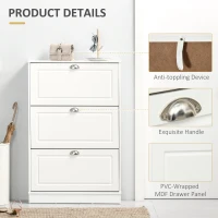 HOMCOM Shoe Cabinet, Narrow Shoe Storage Cabinet with 3 Flip Drawers, Holds 12 Pairs for Entryway, Hallway, White(m-5)