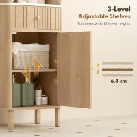 HOMCOM 66" Tall Bathroom Cabinet, Freestanding Slim Bathroom Storage Cabinet with Silent-Glide Drawer, Adjustable Shelves, Oak(m-6)