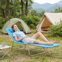 Outsunny Outdoor Lounge Chair, Portable Adjustable Reclining Seat Folding Chaise Lounge Patio Camping Beach Tanning Chair Bed with Pillow, Blue(m-10)