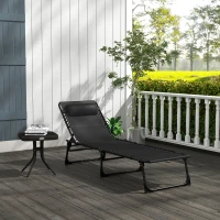 Outsunny Outdoor Folding Lounge Chair, 4-Level Adjustable Chaise Lounge with Headrest, Tanning Chair Beach Bed Reclining Lounger Cot for Camping, Hiking, Backyard, Black(m-10)