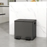 HOMCOM Garbage Bin, Soft-Close Trash Can with Foot Pedal, 2x4 Gallon (2x15 L) Garbage Can with Removable Inner Buckets, Black(m-8)