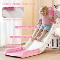 Qaba 7-in-1 Toddler Slide, Kids Slide Climber Playset with Playhouse and Basketball Hoop for 1-4 Years, Pink(m-5)