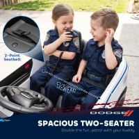 Qaba Licensed Dodge Ride On Police Car for Kids with 2 Seater, Remote, Suspension, Flashing Lights, Siren for Ages 3-6, White(m-5)
