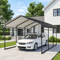 Outsunny 10' x 15' Metal Carport, Heavy Duty Garage Car Shelter with Galvanized Metal Roof and Removable Sidewalls, Light Grey(m-8)