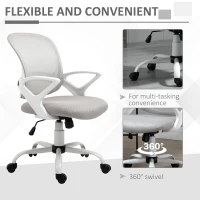 HOMCOM Swivel Mid Back Computer Desk Chair, Ergonomic Mesh Office Chair with Rocking Function, Rolling Wheels, Gray(m-7)