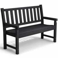 Outsunny 2-Person Garden Bench, HDPE Outdoor Bench with 530 lbs Capacity, Curved Seat for Backyard, Park, Porch, Lawn, Black(m-11)