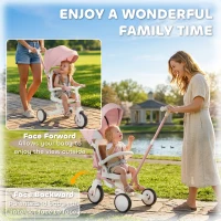 Qaba 7 in 1 Tricycle Stroller for Toddler 1-5 Years w/ Adjustable Push Handle, Rotatable Seat, Removable Canopy, Pink(m-5)