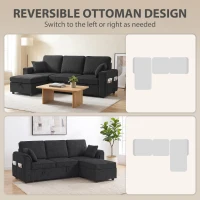 HOMCOM Sectional Sofa Bed Reversible Pull Out Sleeper Sofa Storage Ottoman, Black(m-5)