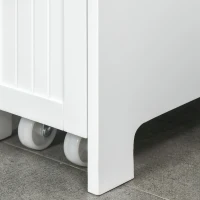 kleankin Slim Bathroom Cabinet, Freestanding Storage Cabinet, Toilet Paper Holder with Two Drawers, Side Towel Rack, and Wheels, 7 x 20.5 x 24.75 Inches, White(m-9)