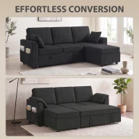 HOMCOM Sectional Sofa Bed Reversible Pull Out Sleeper Sofa Storage Ottoman, Black(m-4)