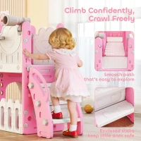 Qaba 7 in 1 Kids Slide with Climber, Basketball Hoop, Telescope, Indoor Outdoor Playground, for Boys Girls Ages 1-3, Pink(m-7)