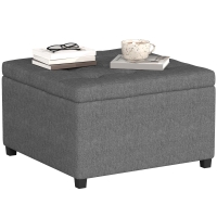 HOMCOM Round Storage Ottoman Bench, Button Tufted Ottoman with Flip Top for Living Room, Entryway and Bedroom, Gray