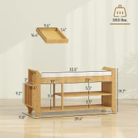 HOMCOM Shoe Bench with Cushioned Seat Shoe Storage Bench with Side Umbrella Holder for Entryway Natural and Cream(m-3)