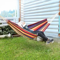 Outsunny 114" Outdoor Hammock, Extra Large Brazilian Style Hammock Cotton, Portable Hanging Camping Bed for Patio Backyard Lounging w/ Carrying Bag, Rainbow Stripe, Multi-colour(m-8)