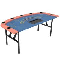 Soozier Poker Table Foldable, 72" Portable Casino Blackjack Table for 8 Players with Felt Surface, Cup Holders, Blue(m-1)