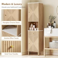 HOMCOM 66" Tall Bathroom Cabinet, Freestanding Slim Bathroom Storage Cabinet with Silent-Glide Drawer, Adjustable Shelves, Oak(m-4)