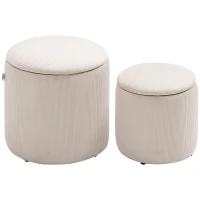 HOMCOM Corduroy Stool, Ottoman with Storage Set of 2, Removable Wood Lid, Hidden Space, Cream White(m-11)