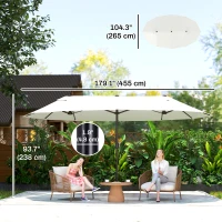 Outsunny 15' Outdoor Patio Umbrella with Twin Canopy Sunshade Steel Table Umbrella with Lift Crank Beige(m-3)