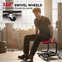 HOMCOM Rolling Mechanic Stool, 300 LBS Capacity Garage Stool with 2" Wheels, 360° Swivel Creeper Seat for Home Car Auto(m-5)