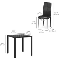 HOMCOM 3-Piece Rectangular Glass Kitchen Table and Chairs with Metal Frame and Faux Leather Upholstery for Dining Room, Black(m-3)