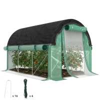 Outsunny Walk-in Tunnel Greenhouse, Plant Hot House with Sunshade Net, Roll-up Mesh Sidewalls, 2 Doors, 6.6' x 10' x 6.5' , Green(m-9)