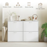 HOMCOM Flip Down Shoe Rack, Multi Cabinet, Wooden Shoe Shelf, Entryway, 4 Drawer Organizer, Freestanding Unit, White(m-7)