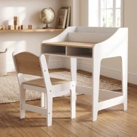Qaba Kids Desk and Chair Set with Storage and Shelves, for Bedroom & Study Room, Gift for 3-8 Years Old, Natural Wood(m-9)