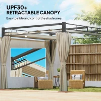 Outsunny 10' x 10' Outdoor Gazebo, Retractable Pergola Canopy with Curtains, UPF30+ Free Standing Metal Pergola Kit, Beige(m-4)