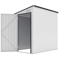 Outsunny 4.3' x 6.3' Outdoor Storage Shed Lean to Shed Outdoor Metal Tool Shed with Lockable Door and Air Vents, White(m-2)