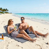 Outsunny 2 Pieces Beach Lounge Chair, Outdoor Folding Chaise Lounge Set w/ Pillow for Sunbath, Snap, Grey(m-8)