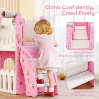 Qaba 7 in 1 Toddler Slide with Basketball Hoop, Climbing Frame, Telescope, Drawing Board, Storage Box for Ages 1-3, Pink(m-7)