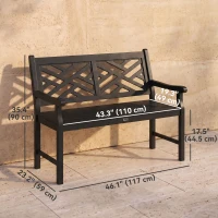 Outsunny 46" Outdoor Bench, Wooden Patio Loveseat with Slatted Frame and Armrests, 2 Seater Garden Bench for Porch, Lawn, Black(m-3)