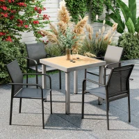 Outsunny Stackable Patio Chairs Set of 4, Outdoor Dining Chairs with 20" Deep Seat, All Weather Breathable Mesh, Armrests, Black(m-1)