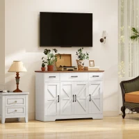 HOMCOM 47" Buffet Cabinet with Soft-Close Hinges, Farmhouse Sideboard with 3 Drawers, Adjustable Shelves and Spice Racks, White(m-9)