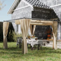 Outsunny 10' x 10' Retractable Pergola Canopy with Sidewalls, Metal Outdoor Gazebo Sun Shade Shelter, Beige(m-8)