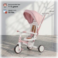 Qaba 7 in 1 Tricycle Stroller for Toddler 1-5 Years w/ Adjustable Push Handle, Rotatable Seat, Removable Canopy, Pink(m-3)