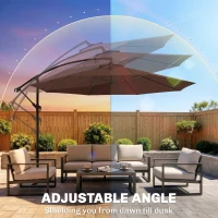 Outsunny 10' Deluxe Patio Umbrella, Outdoor Market Parasol, Banana Hanging Offset Sunshade with Crank, Cross Base, Coffee(m-5)