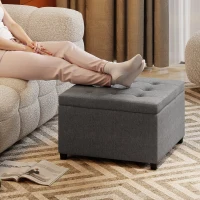 HOMCOM Round Storage Ottoman Bench, Button Tufted Ottoman with Flip Top for Living Room, Entryway and Bedroom, Gray(m-8)