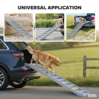 PawHut Foldable Dog Car Ramp, Dog Ramp with Anti-Slip Steps, Pet Stairs for Senior Pets to Access Cars and High Beds, Grey(m-7)