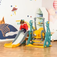 Qaba 4-in-1 Toddler Slide and Swing Set with Basketball Hoop and Adjustable Seat Height, Kids Play Climber Slide Playset for Indoor and Outdoor Playground Activity Center(m-1)