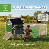 PawHut 137" Wooden Chicken Coop with Chicken Run, Nesting Box, Dark Grey(m-5)