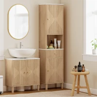 HOMCOM 66" Tall Bathroom Cabinet, Freestanding Slim Bathroom Storage Cabinet with Silent-Glide Drawer, Adjustable Shelves, Oak(m-8)
