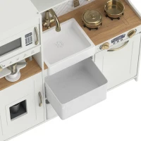 Qaba Play Kitchen, Kids Kitchen Playset with Coffee Machine, Ice Maker, Microwave, Oven, Storage, Gift for Toddlers 3+, White(m-9)