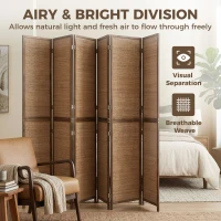 HOMCOM Room Divider, 6 Panel Folding Privacy Screen, 6 FT Tall Hand-Woven Bamboo Wall Partition, Brown(m-7)