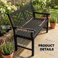 Outsunny 46" Outdoor Bench, Wooden Patio Loveseat with Slatted Frame and Armrests, 2 Seater Garden Bench for Porch, Lawn, Black(m-6)
