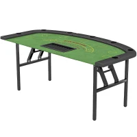 Soozier Poker Table Foldable, 72" Portable Casino Blackjack Table for 8 Players with Felt Surface, Cup Holders, Green(m-1)