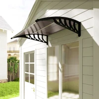 Outsunny Awning Door Canopy, 40.6" x 38" Polycarbonate Front Door Outdoor Patio Cover with Hollow Sheet for UV Protection, Brown(m-9)