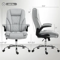 HOMCOM Executive Office Chair, Desk Chair with Flip-up Armrest, Diamond Fabric Computer Chair for Home Office, Gray(m-3)
