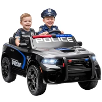 Qaba Licensed Dodge Ride On Police Car for Kids with 2 Seater, Remote, Suspension, Flashing Lights, Siren for Ages 3-6, Black(m-11)